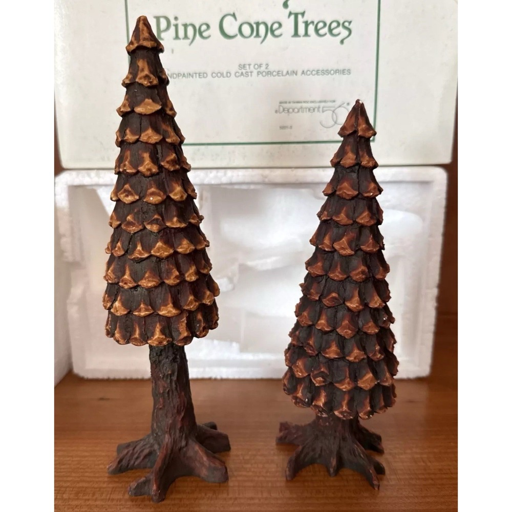 Dept 56 Village Pine Cone Trees‎ NEW Set Of 2 Retired 1993 Brown #5221-3 VTG